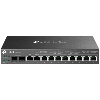 TP-Link ER7212PC Omada Gigabit VPN Router with PoE+ Ports and Controller Ability, 2× G SFP WAN/LAN Port, 1× G RJ45 WAN Port, 1× G RJ45 WAN/LAN Ports, 8× G PoE+ RJ45 LAN ports, 802.3at/af, 110 W PoE Power, 3-in-1 (Router, PoE+ Switch, Controller)
