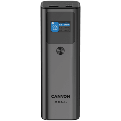 CANYON power bank PB-2010 TFT 27000 mAh 97.2Wh PD140W QC 3.0 Dark Grey