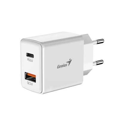 Genius бързо зарядно Fast Charger PD-20AC - 20W, USB-A, USB-C, PD3.0, QC3.0, White