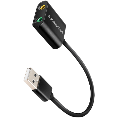 Axagon USB sound card with 15 cm cable and metal body.