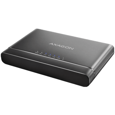Axagon USB 3.2 Gen 2 adapter for connecting NVMe M.2 SSDs and SATA 2.5"/3.5" drives with cloning function.
