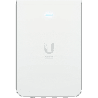 UniFi6 In-Wall. Wall-mounted WiFi 6 access point with a built-in PoE switch.