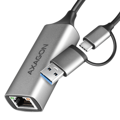 AXAGON ADE-TXCA USB-C USB3.2 Gen 1 + USB-A reduction- Gigabit Ethernet 10/100/1000 Adapter, metal, titan grey