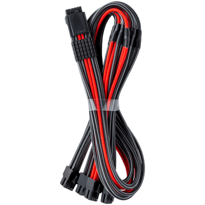 CableMod E-Series Pro ModMesh Sleeved 12VHPWR PCI-e Cable for Super Flower Leadex Platinum / Platinum SE / Titanium / V Gold Pro / V Platinum Pro, EVGA G7 / G6 / G5 / G3 / G2 / P2 / T2 (Carbon + Red, Nvidia 4000 series, 16-pin to Quad 8-pin, 60cm)