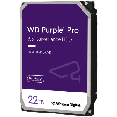 HDD Video Surveillance WD Purple Pro 22TB CMR (3.5'', 512MB, 7200 RPM, SATA 6Gbps, 550TB/year)