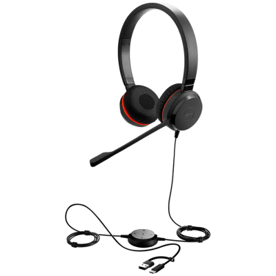 Слушалки JABRA Evolve 20 SE, Stereo MS, USB C/A adapter, Leather