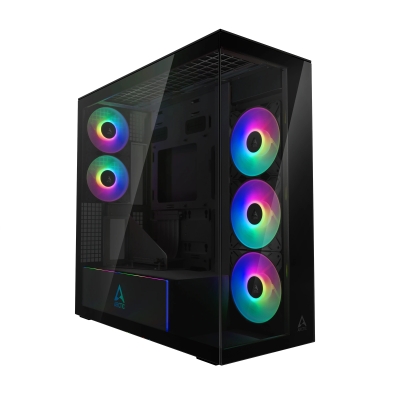 Кутия Arctic Xtender VG, Mirror Black, E-ATX - PCIe Gen4 riser + 5 A-RGB Fans included