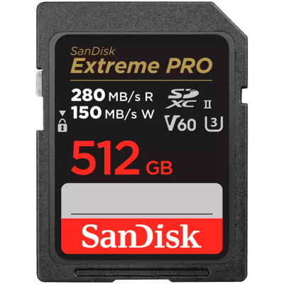 SANDISK Extreme PRO 512GB V60 UHS-II SD cards, 280/150MB/s,V60,C10,UHS-II