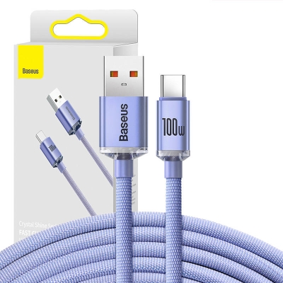 Кабел Baseus Crystal Shine USB Type A към USB Type C 100W 2м CAJY000505 - лилав