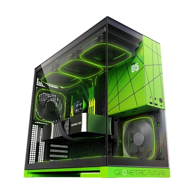 Кутия Geometric Future Model 5 Black/Green, NVIDIA style limited edition, E-ATX - 5 x 140 mm aRGB fans included