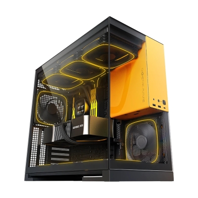 Кутия Geometric Future Model 5 Black/Yellow, E-ATX - 5 x 140 mm aRGB fans included