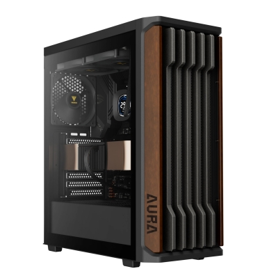 Кутия Gamdias AURA GC11 Wood Black, ATX - USB-C, 4 ARGB fans included