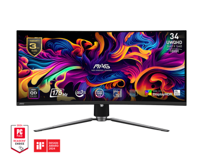 Монитор MSI MAG 341CQP QD-OLED Curved - 34" 175Hz, UWQHD (3440x1440) 21:9, QD-OLED, 1800R, 0.03ms
