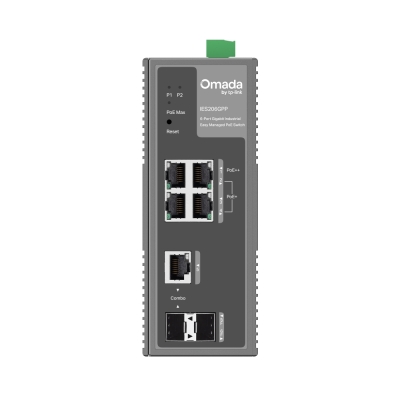 6-портов гигабитов индустриален лесно управляем комутатор TP-Link Omada IES206GPP с 3 PoE+ порта и 1 PoE++ порта