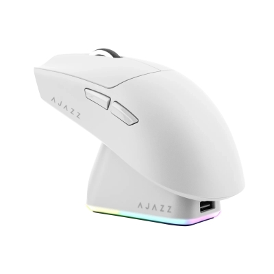 Мишка Ajazz AJ139P V3 MC - 1K, Magnetic Charging Dock, White, с кабел и безжична WiFi+BT