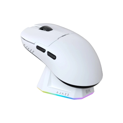 Мишка Ajazz AJ159 PRO - 8K, Magnetic Charging Dock, White, с кабел и безжична WiFi+BT