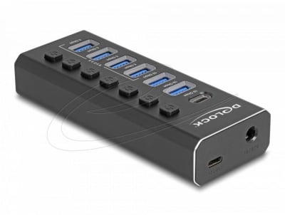 Delock USB Хъб, 7 портa, 10 Gbps, 6 x USB-A, 1 x USB-C