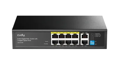 Суич Cudy GS1010P V3.0 , 8-портов 10/100/1000 Mbps RJ 45, 2xUplink порта - Черен