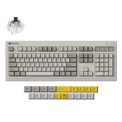 Механичка клавиатура Keychron R6 QMK Retro - Super Brown Switch, с кабел и безжична WiFi+BT