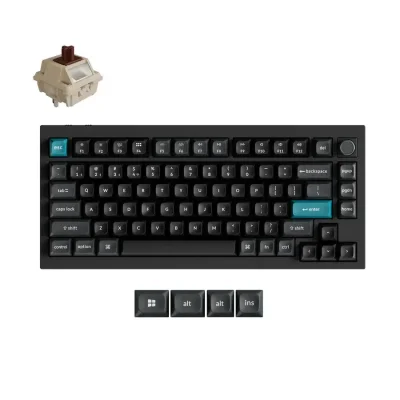 Механичка клавиатура Keychron Q1 Ultra 8K Black - Silk POM Switch Brown, с кабел и безжична WiFi+BT