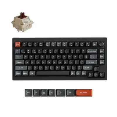 Механичка клавиатура Keychron V1 Ultra 8K - Silk POM Switch Brown, с кабел и безжична WiFi+BT