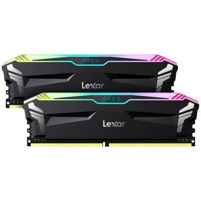 Lexar 2x8GB Ares DDR4 3600 UDIMM Memory with heatsink and RGB lighting, Black Color, Dual pack