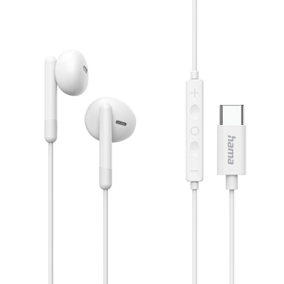 HAMA Слушалки "Season II" USB-C, накрайници, микрофон, защита от прегъване на кабел, бял