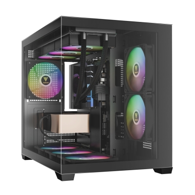 Кутия Gamdias AURA GC10M v2, mATX - 3 x 120 mm A-RGB, USB-C, Tempered Glass