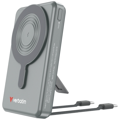 Външна батерия Verbatim Power Bank Magnetic Wireless 10.000 mAh C+C Display Grey