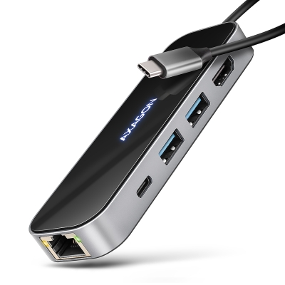 AXAGON HMC-6GLN 2x USB-A 5Gbps, 1x USB-C 5Gbps, 4K/60Hz HDMI, RJ-45, USB 3.2 Gen 1 hub, PD 100W, 20cm USB-C cable