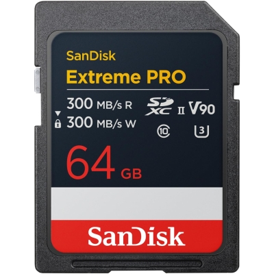 SanDisk Карта памет Extreme Pro SDXC 64GB 300MB/s & 200Mb/s Class 10 V90 UHS-II