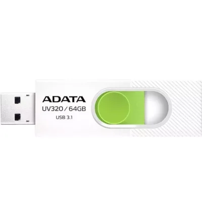 Памет 64GB USB Flash Drive, A-Data UV320 (AUV320-64G-RWHGN), USB 3.1, бяла