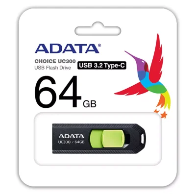 Памет 64GB USB Flash Drive, A-Data UC300, USB 3.2 Gen 1 Type-C, черно-зелена