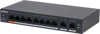 Dahua 10-Port Cloud Managed Desktop PoE Switch, 8x PoE 100 Mbps, Port 1 - 60W, Port 2-8 - 30W, total 60W, 2x uplink 1 Gbps.