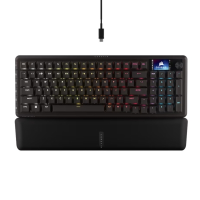 Клавиатура CORSAIR VANGUARD 96 Backlit RGB LED, CORSAIR MLX Plasma, Black, Black PBT DS Keycaps, с кабел и безжична WiFi+BT