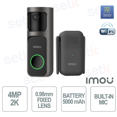 Imou 4MP Wi-Fi Doorbell 3 Kit, QHD, 5000mAh rechargable battery, 180 wide-angle view, night vision 5m, Mic and Speaker, 8x Digital Zoom, PIR Motion / AI Human Detection, USB-C, Chime works as Wi-Fi extender, Weatherproof