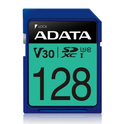 Карта памет 128GB SDXC A-Data Premier Pro, Class 10 UHS-I U3 (V30S), скорост на четене 100 MB/s, скорост на запис до 80 MB/s