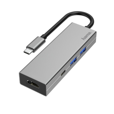 USB hub HAMA, 4-ports USB 3.2 Gen1, 2 x USB-A, 1 x USB-C, 1х HDMI, Silver