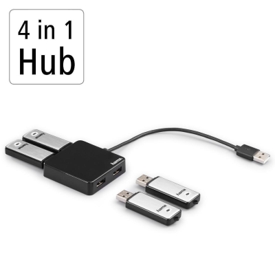 USB hub HAMA, 4 ports, USB 2.0, 480 Mbit/s, Black