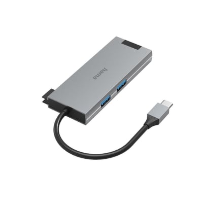 USB hub HAMA Multiport, 5-ports 2 x USB-A, 1 x USB-C, 1 x HDMI, 1х LAN, Gray