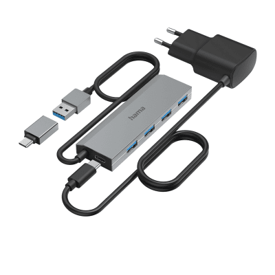 USB hub HAMA 4-ports, USB 3.2 Gen 1, 5 Gbit/s, with power adapter