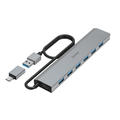 USB hub HAMA 7 ports, USB 3.2 Gen 1, 5 Gbit/s, with power adapter