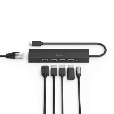 USB hub HAMA, 6 ports, 3 x USB-A, USB-C, HDMI™, LAN/Ethernet