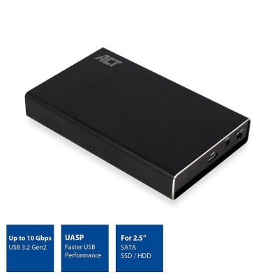 ACT AC1220, 2.5", SATA, USB-C 3.2 Gen2 (USB 3.1), Black