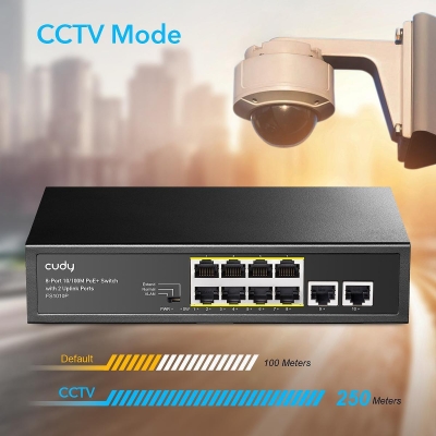Cudy FS1010P, 8 ports switch, 10/100, PoE+ Switch 120W, 2 x Uplink ports