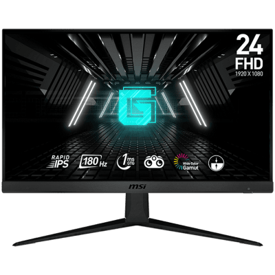 MSI G2412F Gaming Monitor, 24 inch 180Hz, FHD (1920x1080) 16:9, Rapid IPS Anti-glare, 1ms, 300nits, 1000:1, 178°/178°, Adaptive Sync, Adjustable Stand, 1x DP, 2x HDMI, 3Y Warranty