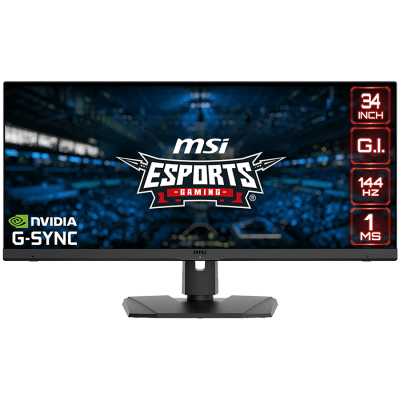MSI Optix MPG341QR Gaming Monitor, 34 inch 144Hz, UWQHD (3440x1440) 21:9, IPS Anti-glare, 1ms, 550nits, 1000:1, 178°/178°, G-Sync Compatible, Adjustable Stand, 1x DP, 2x HDMI,1x Type-C, 3Y