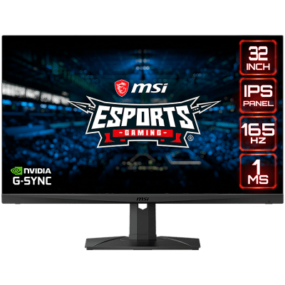 MSI Optix MAG321QR Gaming Monitor, 32 inch 165Hz, WQHD (2560x1440), IPS Anti-glare, 1ms, 350nit, 1200:1, 178°/178°, HDR, G-sync Compatible, Mystic Light, 1x DP, 2x HDMI, 1x Type-C, 2x USB