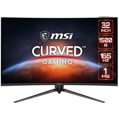 MSI Optix AG321CR Curved Gaming Monitor, 32 inch 165Hz, FHD (1920x1080), VA Anti-glare, 1ms, 250nit, 4000:1, 178°/178°, 1500R Curve, FreeSync Premium, Mystic Light, 1x DP, 2x HDMI, 1x Earphone