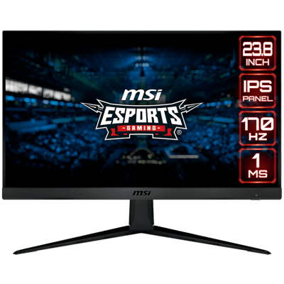 MSI G2412 Gaming Monitor, 24 inch 170Hz, FHD (1920x1080) 16:9, IPS Anti-glare, 1ms, 250nits, 1100:1, 178°/178°, Adaptive Sync, Adjustable Stand, 1x DP, 2x HDMI, 3Y Warranty